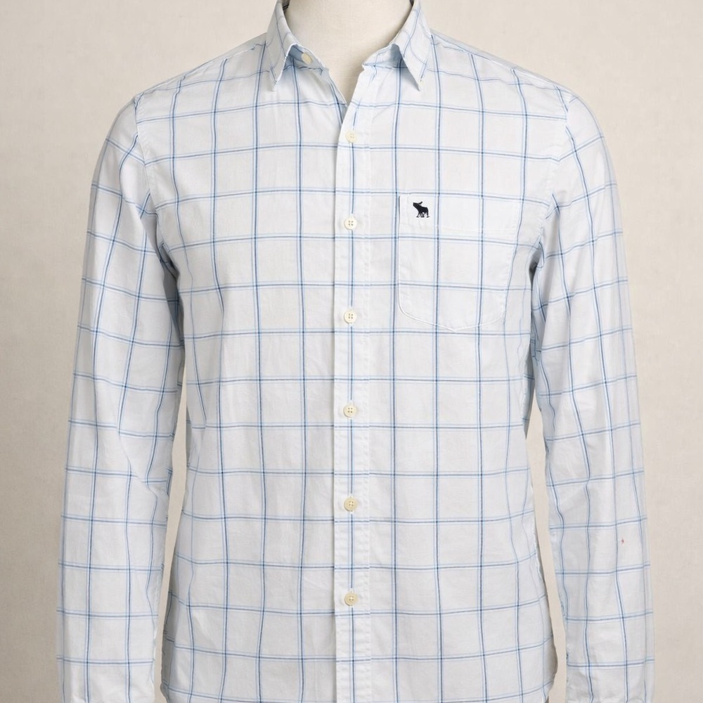 Abercrombie & Fitch Muscle Fit Button Down Shirt XXL Blue White Plaid Mens
